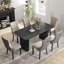 Ensemble de salle à manger rectangulaire à double piédestal avec table de salle à manger de style crème-1947038711-1947038668-1947038665