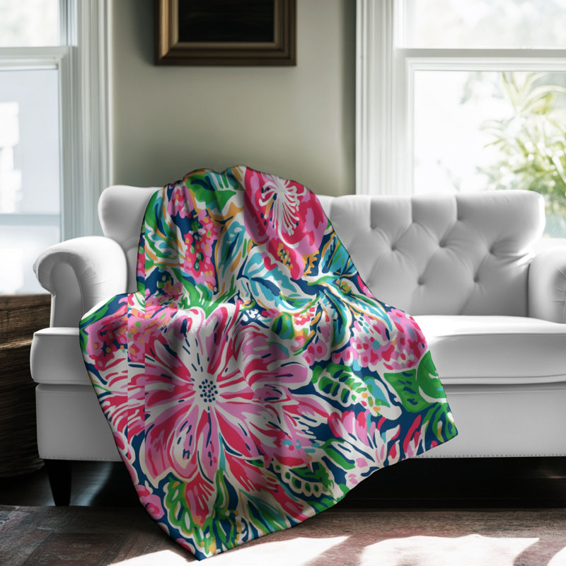 Motif de balise maritime - 1 pièce Sherpa Premium, L 50 po x L 60 po, Fleurs chics et roses