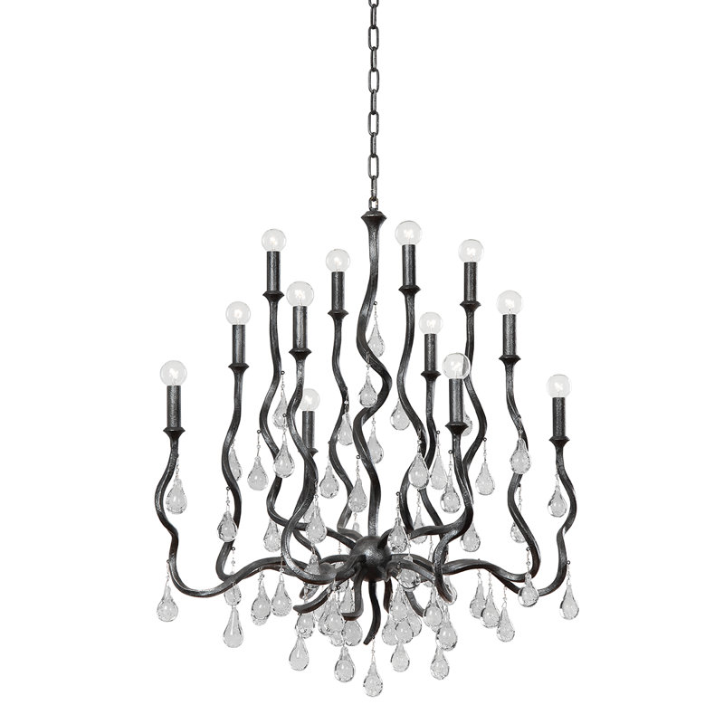 Aveline 12 Light Chandelier, Blackened Silver Leaf