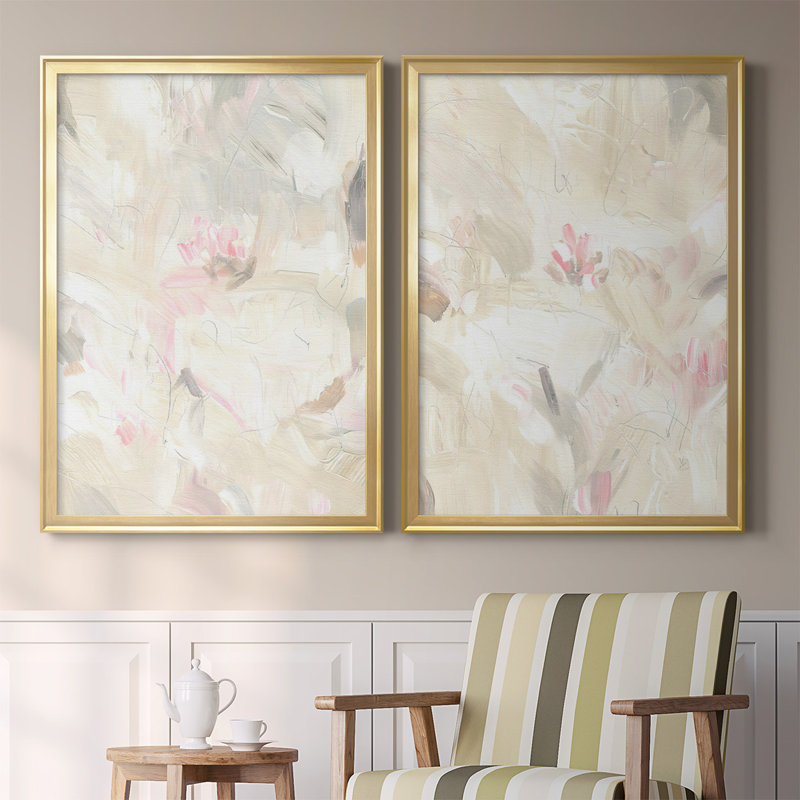 " Soft Abstraction I " 2 - Pieces, Gold, 24.5" H x 37" W