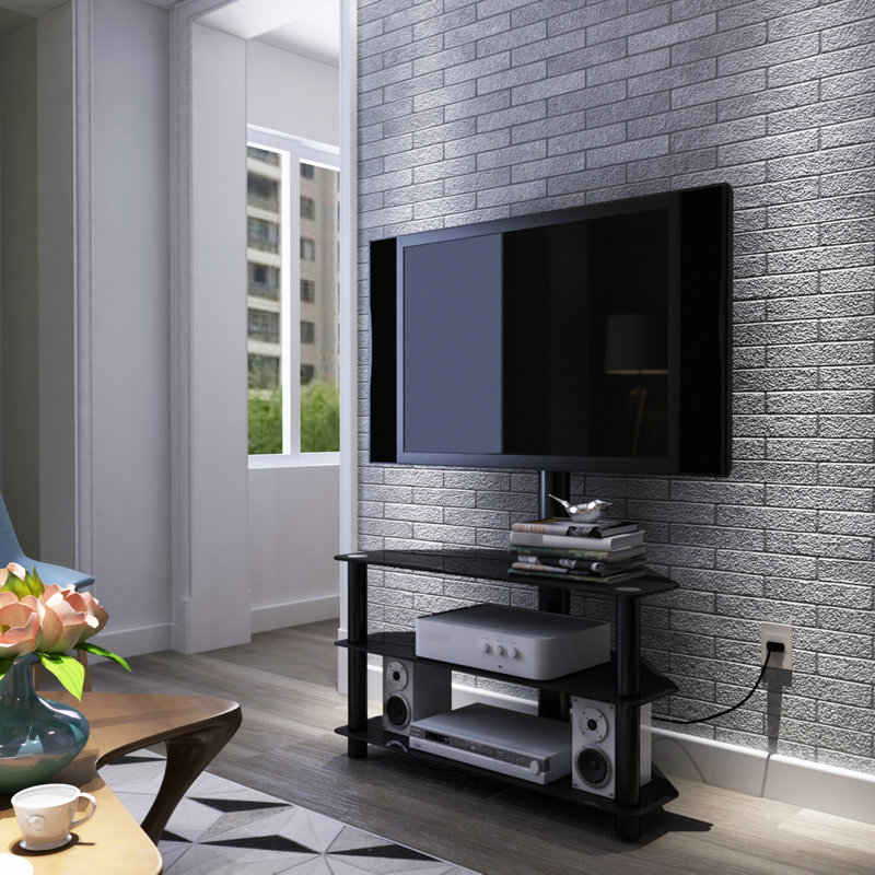 Black Tv Stand With 3 Swivel Shelves And Adjustable Height Functionality Option, Fits 32 - 65 Inch Tvs Option ,