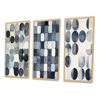 «Gentle Indigo Secrets Circular Retro Watercolor II», ensemble d'art mural abstrait géométrique de 3