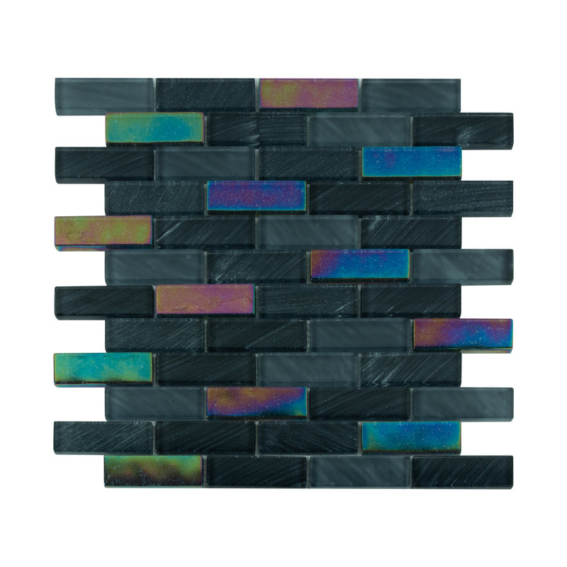 Swimming Pool 1" X 3" Straight Edge Glass Mosaic Tile, Midnight Shimmer