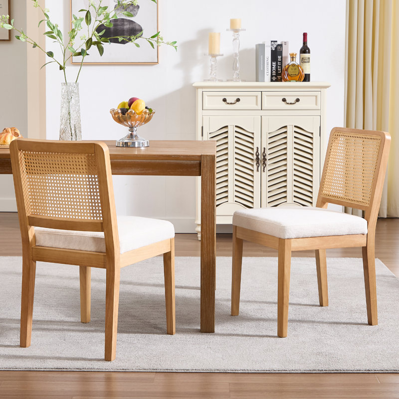 20.5cm H Upholstered Full Back Side Chair, White Chenille, Natural
