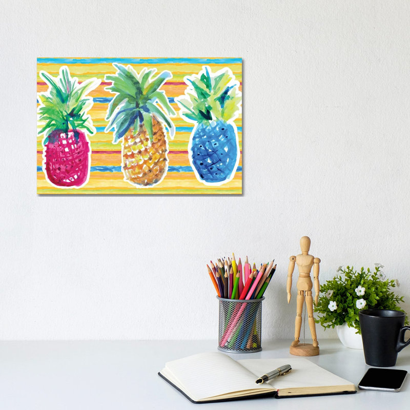 Vibrant Pineapple Trio by Lanie Loreth - Wrapped Canvas Print, 20.32 cm H x 30.48 cm W