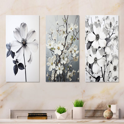 Black And White Dogwood Calmness - Dogwood Metal Wall Art Set Of 3