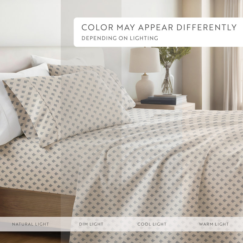 4 Piece Delicate Details Pattern Sheet Set, Full Sheet Set with 2 Standard Pillowcase, Blue/White Floral