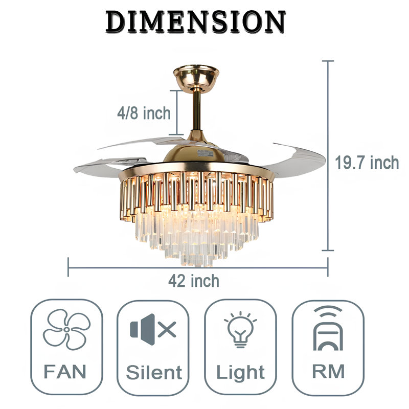 Meindert 42''Crystal Ceiling Fan with LED Lights