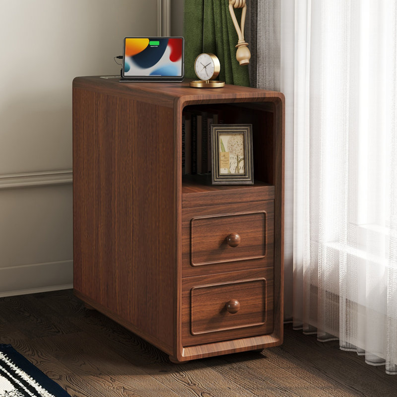 End Table with Drawers, Corner Table with Open Shelves, Tall Side Table for Bedroom and Corner