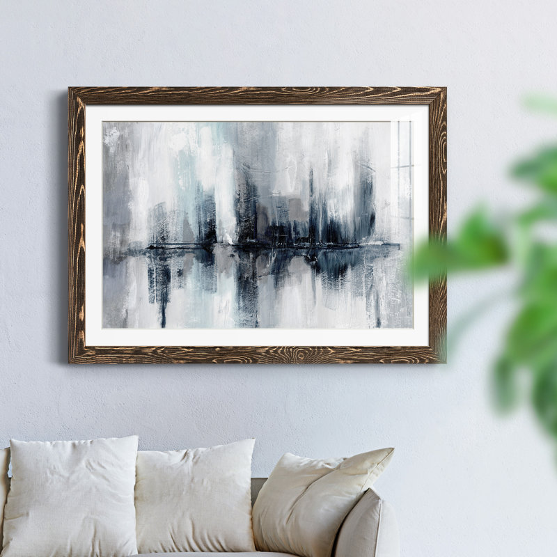 Indigo Harbor Lights - peinture encadrée, Encadré de bois de noyer, H 31 po x l 44 po x P 1 po