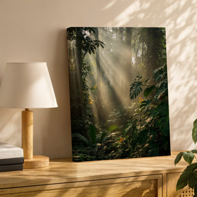 Canvas A Lush Dense Jungle Scene Bathed In Soft Diffused Light Wall Art With Towering Tropical Plants And Vibrant Green Foliage Canvas Wall Art