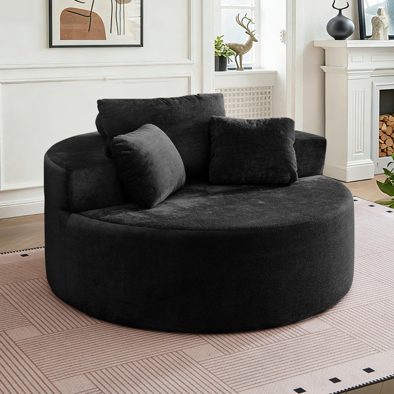 Oversized Round Chaise Longue Chair Indoor, Modern 55-Inch Upholstered Deep Seat Circle Single Cloud Lounge Floor Sofa Chair For Living Room, Bedroom Apartment, Terry Cloth Fabric