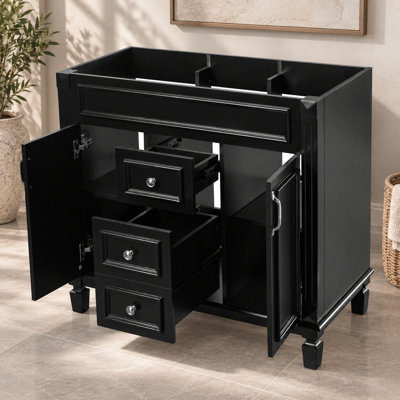 Modern 34.95" Bathroom Storage Cabinet, Black Vanity Base without Top Sink, 2 Soft Closing Doors