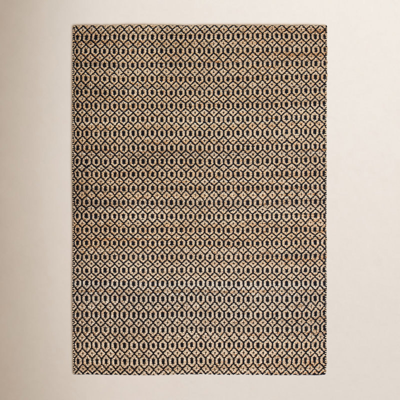 Tapis noir / brun clair en coton tissé à la main Archbold, Rectangle 4 pi x 6 pi