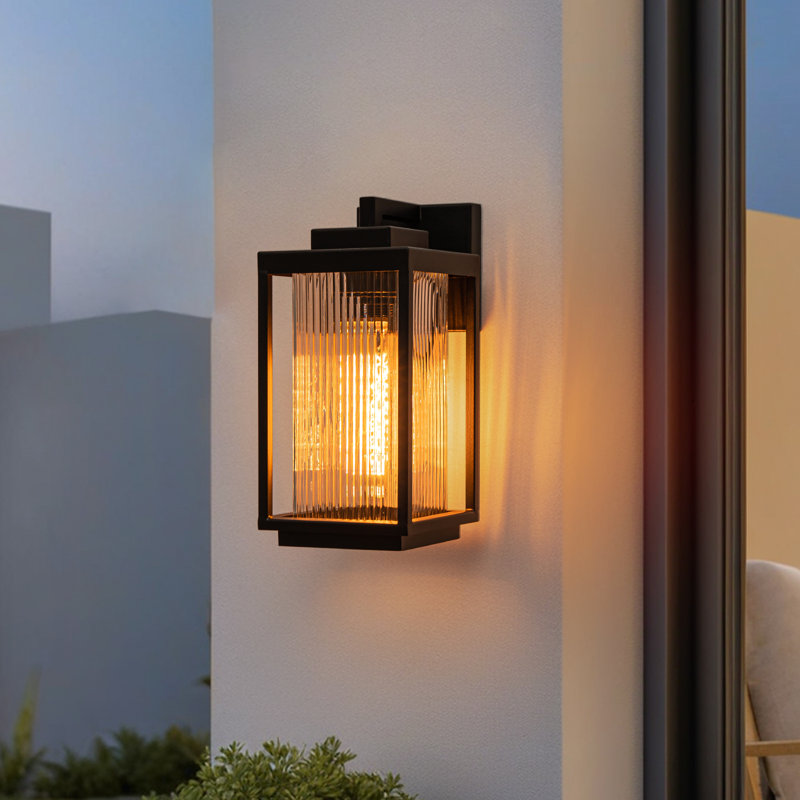 IP23 1-Light Square Outdoor Indoor Lantern Wall Sconce With Clear Striped Glass(2 Pack)