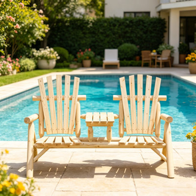 Banc de patio en bois Adirondack pour deux personnes avec table intégrée, causeuse pour cour Hearthwood
