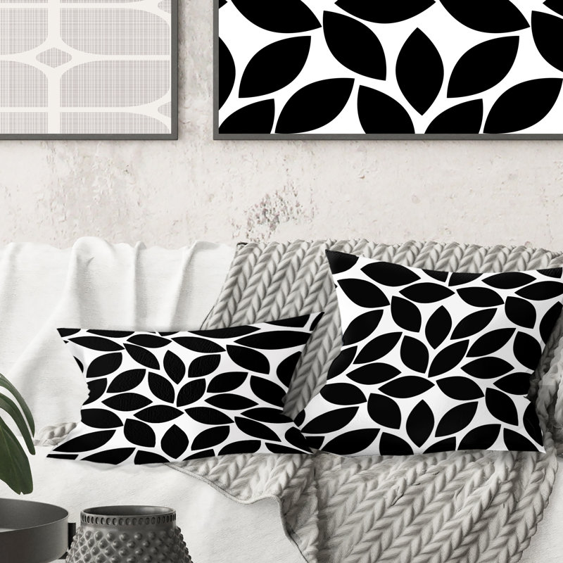 Coussin décoratif imprimé Mid-Century à motif géométrique monochrome de style Mid-Century, 18 po x 18 po