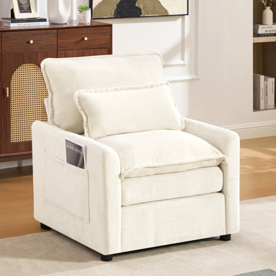 Modern Single Seat 31.9" Accent Chair Soft Plush Upholstered Armchair With Double-Layer Cushion And Side Storage Pockets