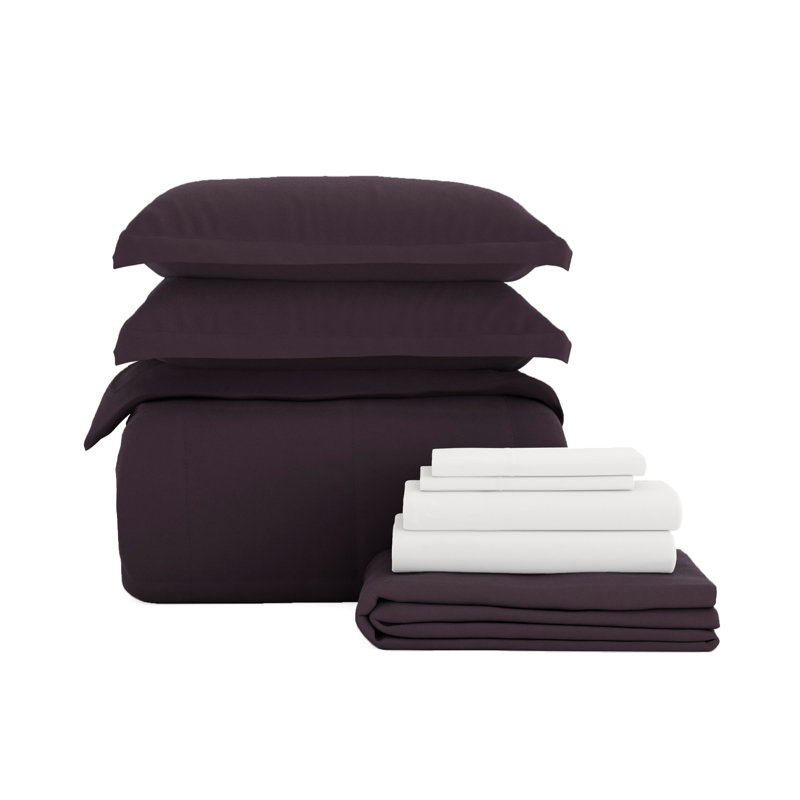 Simply Soft 8 Piece Microfiber Complete Bedding Set, Purple, Twin Comforter + 5 Pieces Included