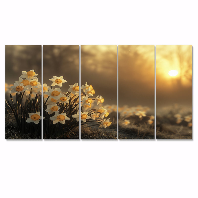 «Beige Yellow Summer Golden Hour Daffodils» - ensemble de reproductions d'art mural jonquilles, H 32 po x l 80 po