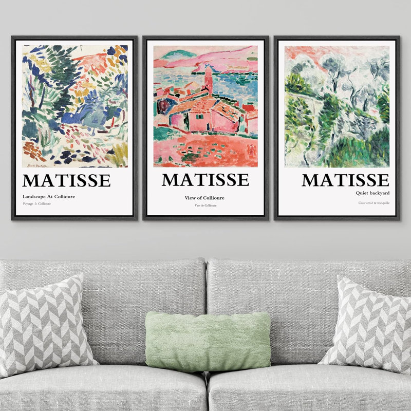«Classical Artwork Landscape View at Collioure Abstract Colorful Floral» par Matisse, reproduction d'art encadrée sur toile, 3 pièces