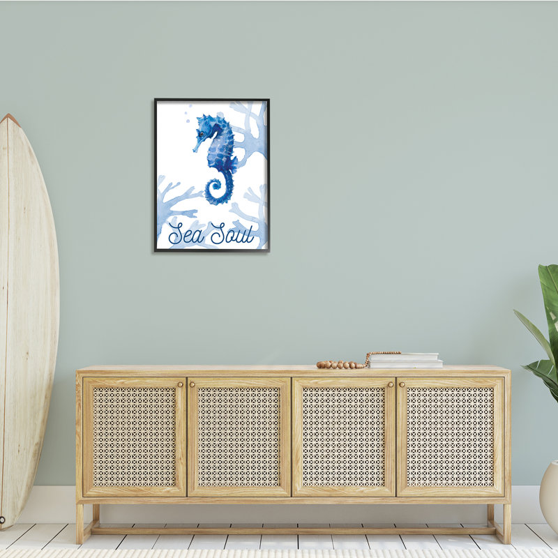 Sea Soul Sentiment Blue Seahorse Ocean, H 30 po x l 24 po x P 1,5 po, Giclée encadrée noir minuit