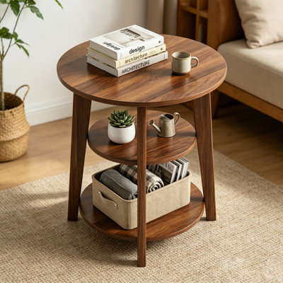 Table d'appoint ronde à 3 niveaux - Table de chevet de 60 cm de hauteur avec étagères de rangement
