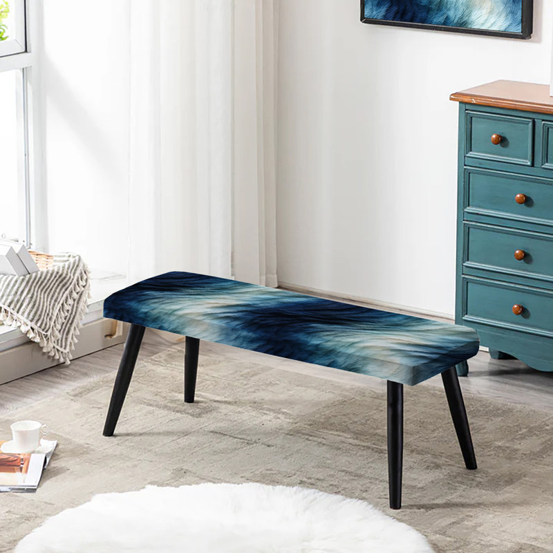Blue And White Shibori Marble Ink - Marble Upholstered Black Bench