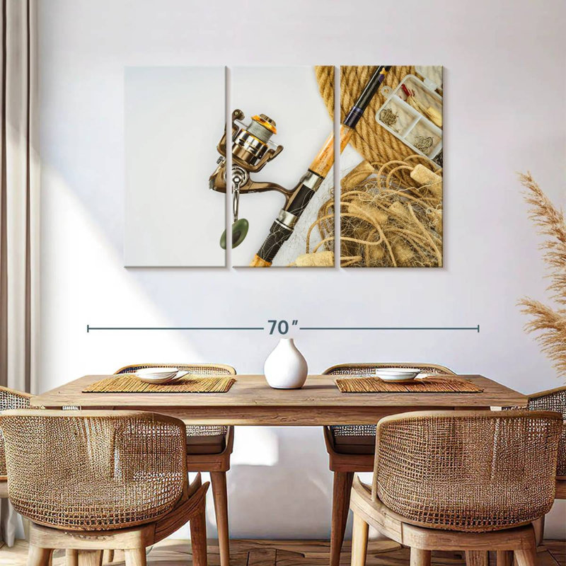 Canne à pêche et filet, H 36 po x l 57 po