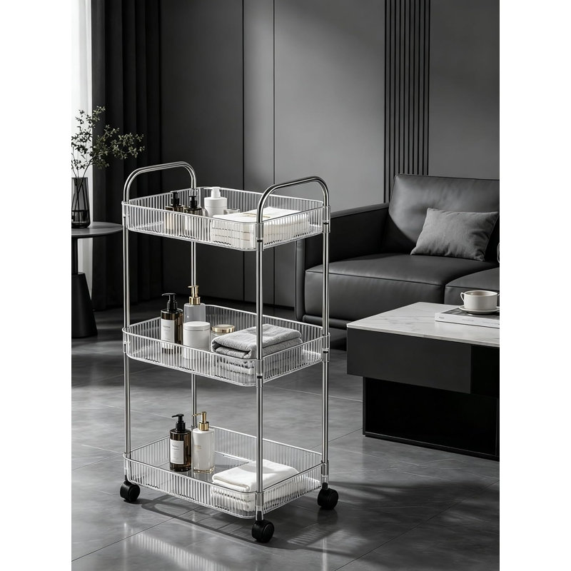 Chariot utilitaire roulant en plastique transparent à 3 niveaux avec roues | Chariot de rangement multifonctionnel