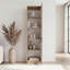 Armoire de rangement moderne en chêne naturel avec 5 tablettes et façade en verre-357569701