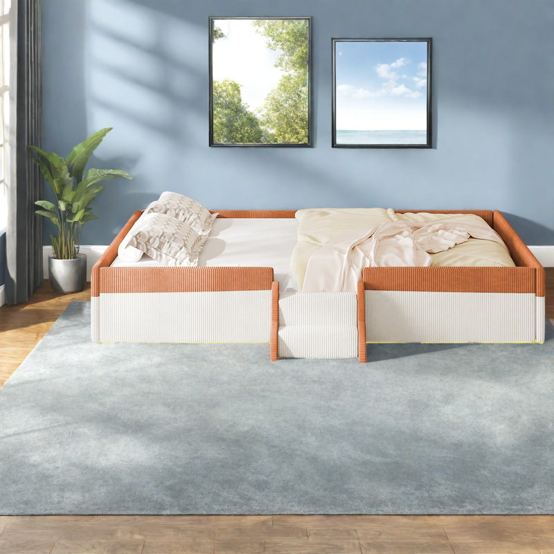 Lits modernes modernes avec clôture et lumières DEL, chambre à coucher en velours côtelé