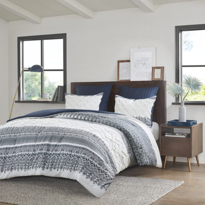 Navy Chevron Chenille Cotton Comforter Set - King