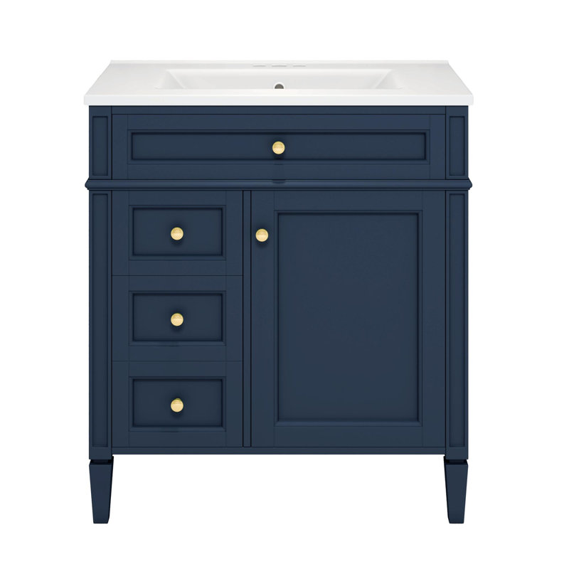 Meuble-lavabo simple 30 po avec lavabo supérieur, Doré, Marine