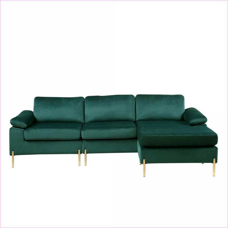 Sectional Sofa with Chaise for Movie Nights – Mid-Century Modern Velvet, Solid Wood Frame | Velvet | Standard