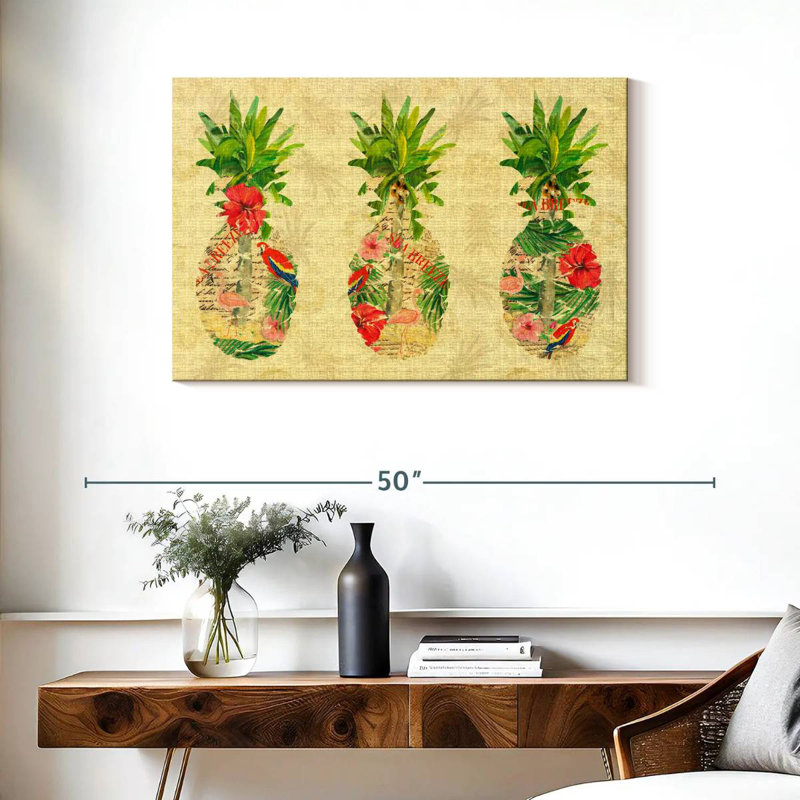 Collage d'ananas tropical triple Yarlin, H 24 po x l 36 po