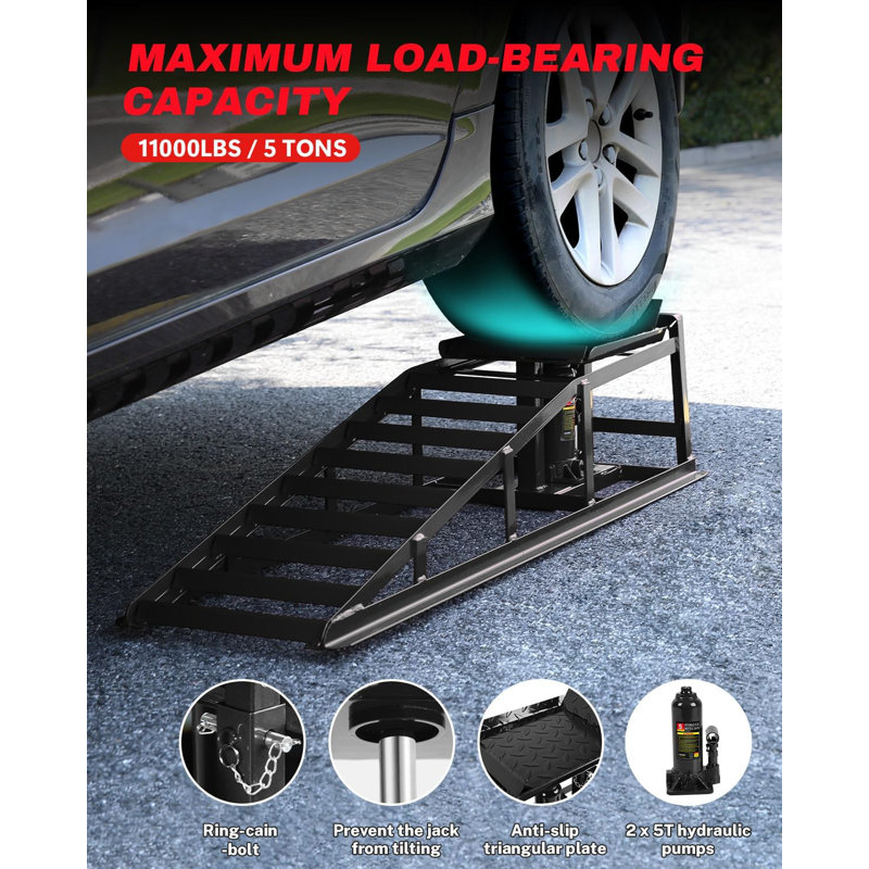 Rampes de 5 pouces (11 000 lb) pour voiture avec levage réglable de 9,3 à 14 po et acier antidérapant