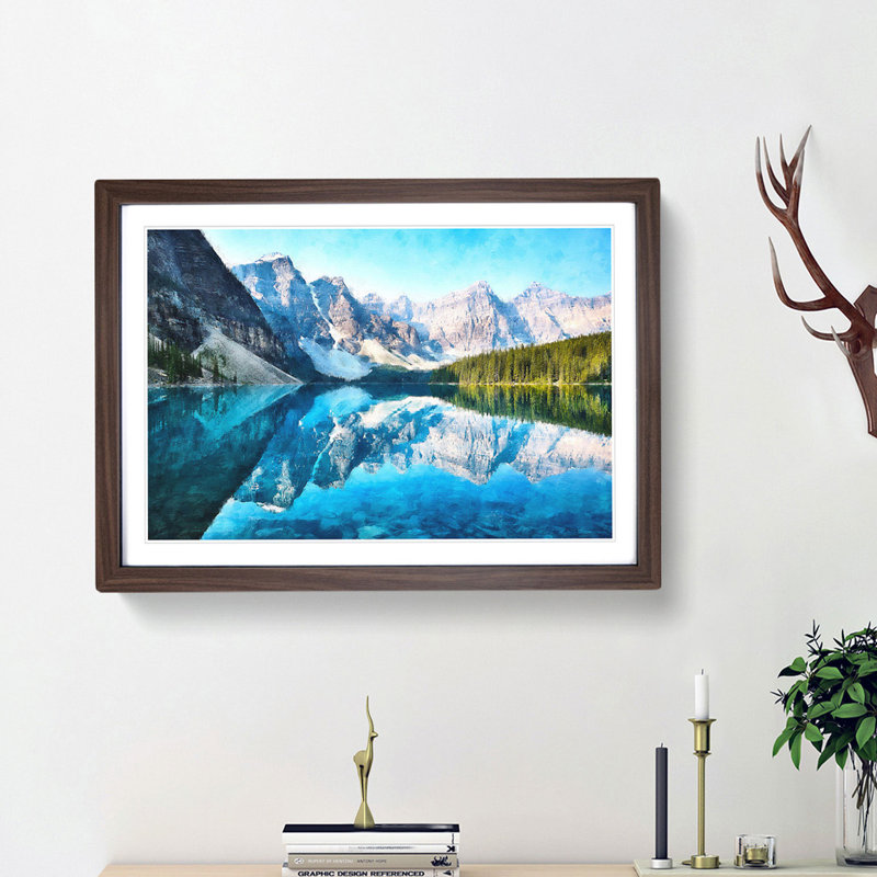 Morraine Lake in Banff Canada - Picture Frame Graphic Art Print, 33cm H x 45cm W x 2cm D, Walnut Framed
