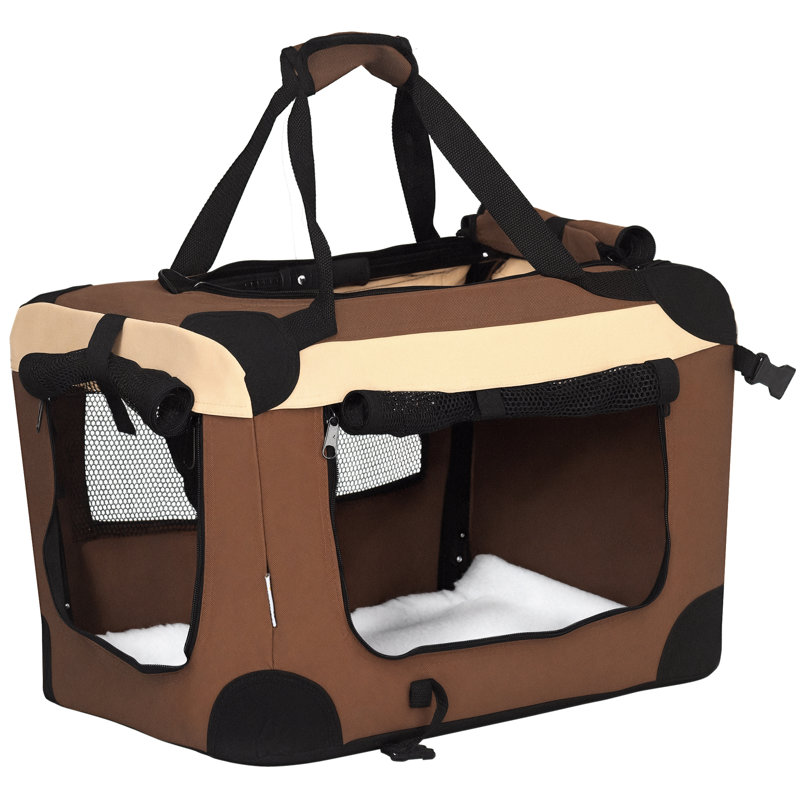 Collapsible Pet Carrier with 3 Doors, Brown, 35cm H x 50.5cm W x 33.5cm D