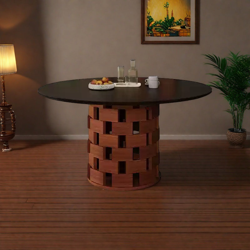 Plateau de table en granit avec base en bloc de chêne, H 29,5 po x L 59,05 po x l 59,05 po