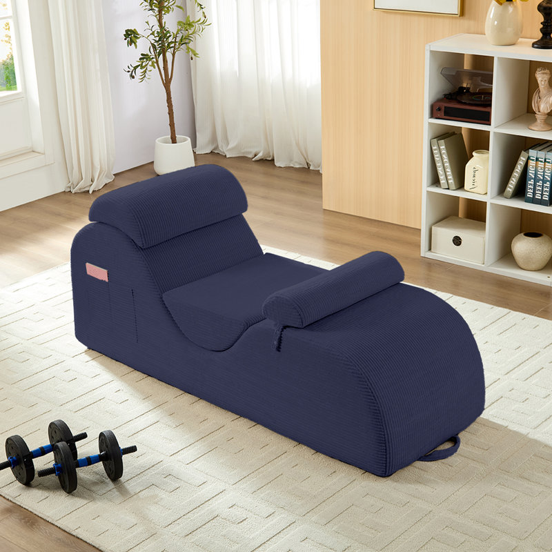 68" Multi-functional Chaise Lounge Chair - 5-color Corduroy Yoga/reading/relax Chair With Headrest, Footrest & Side Pockets, 300lbs Capacity (29"h X 25"d)