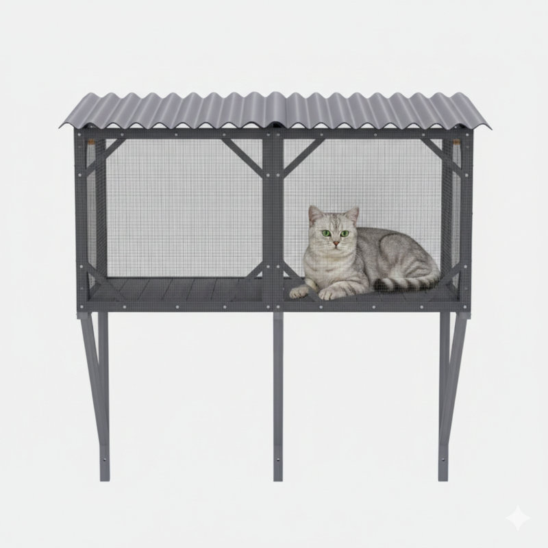 Enceinte d'extérieur 43,3 pouces avec filet anti-insectes - idéale pour les bains de soleil, les siestes et les visites, un perchoir pouvant accueillir de grands chats d'intérieur, une cage pour chat toutes saisons