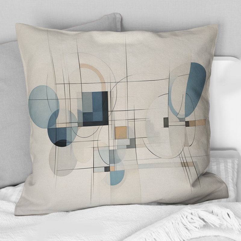 Blue Grey Line Art Abstract Geometrics IV - Coussin décoratif imprimé