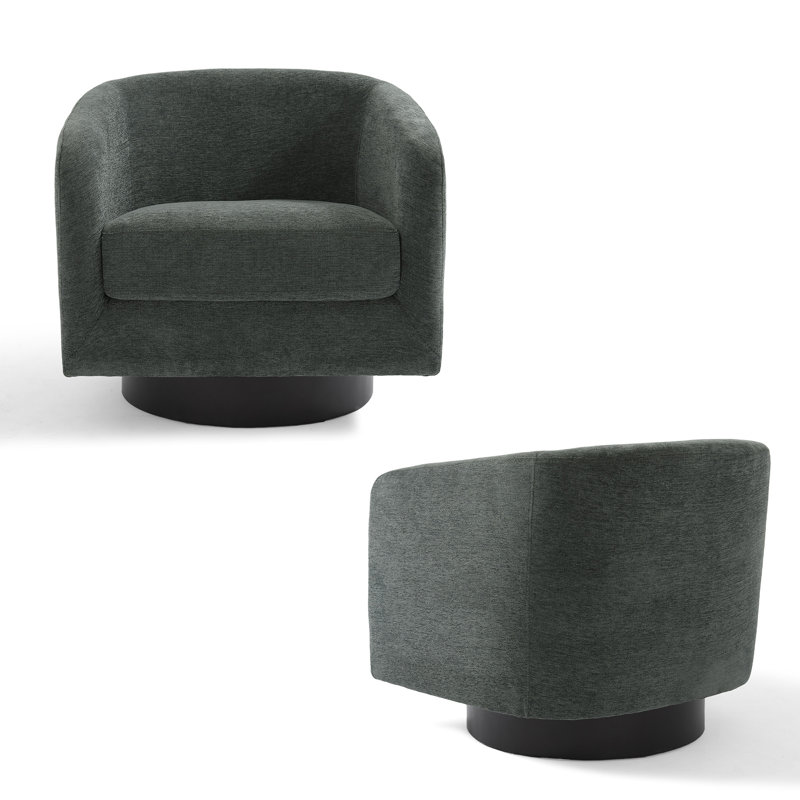 Upholstered Swivel Barrel Chair With Solid Wood Base, Grey