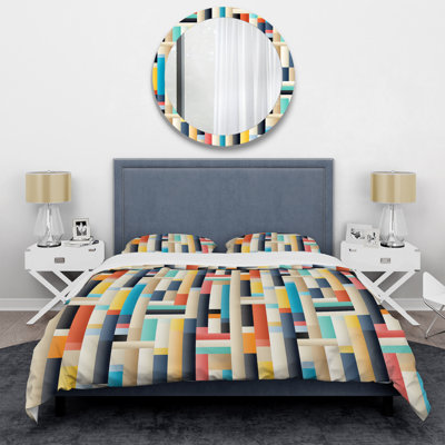 Ensemble de housse de couette en microfibre bleu / beige / jaune Modern Bold Stripes