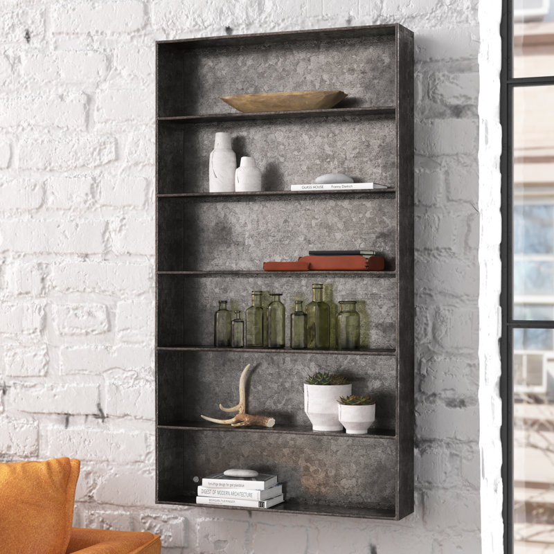 Distressed Metal 6‑Tier Wall Shelf