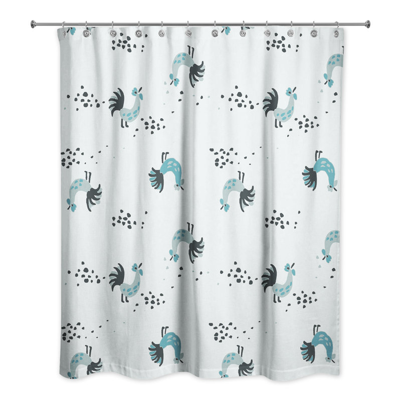 Rideau de douche simple coq Hamil, Blanc / Bleu