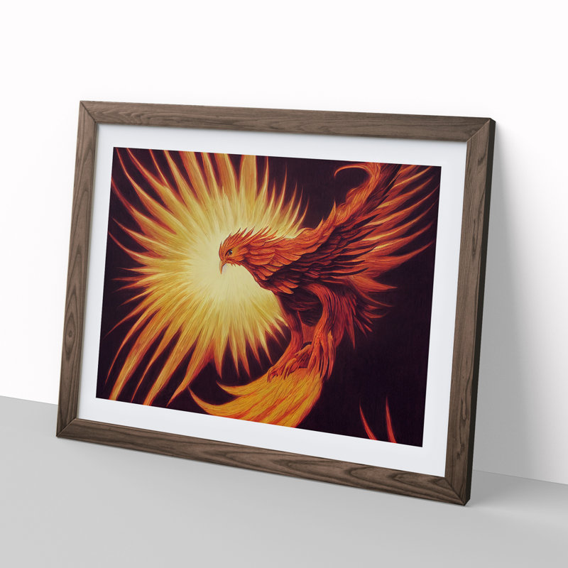 XH1022-8872X Terrific Phoenix Bird - Single Picture Frame Print, 34cm H x 46cm W x 2cm D, Walnut