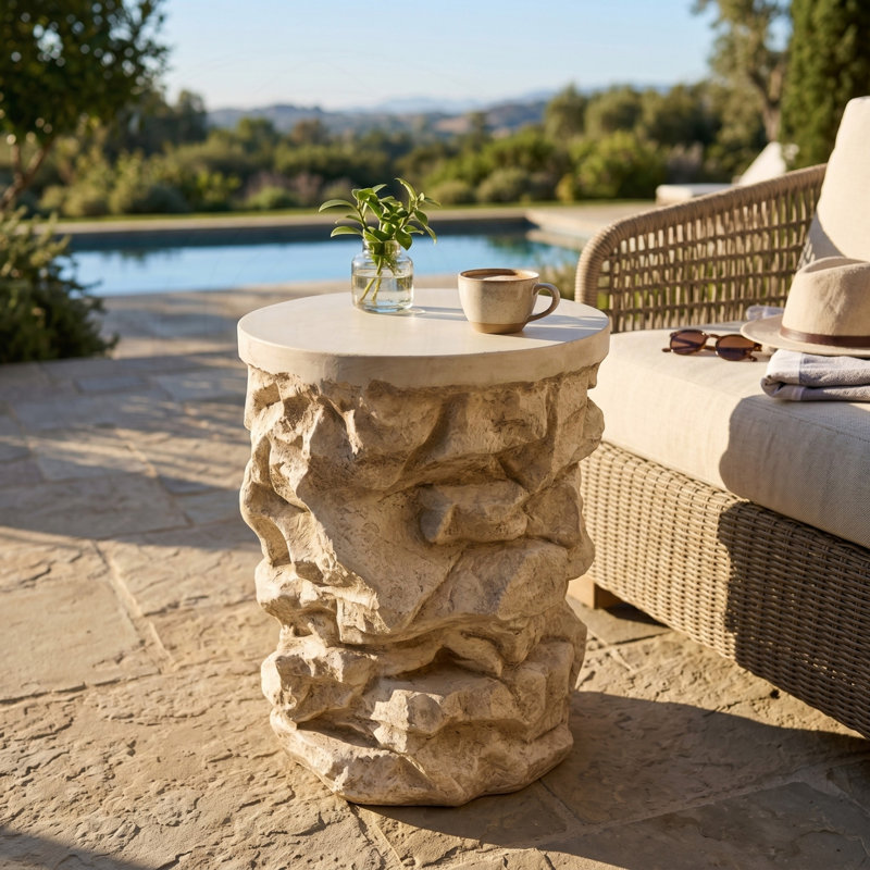 Table d'appoint en faux pierre MGO beige, Beige
