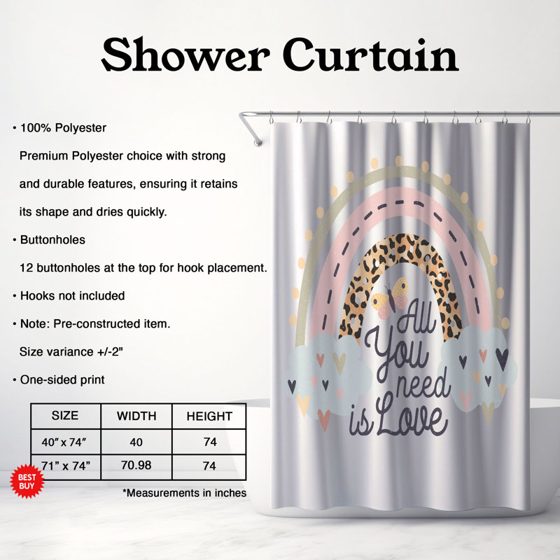 Boho Life - 1 Piece Standard Shower Curtain, 74"H x 71"W